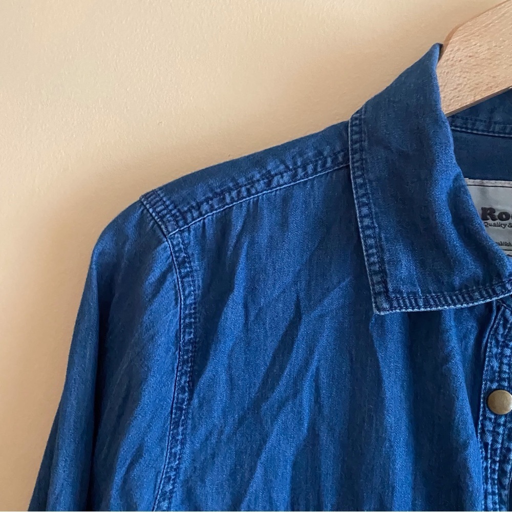 Roots Denim Shirt Woman Large Snap Collar Long Sleeve Cowgirl 100% Cotton FLAW - Picture 4 of 16